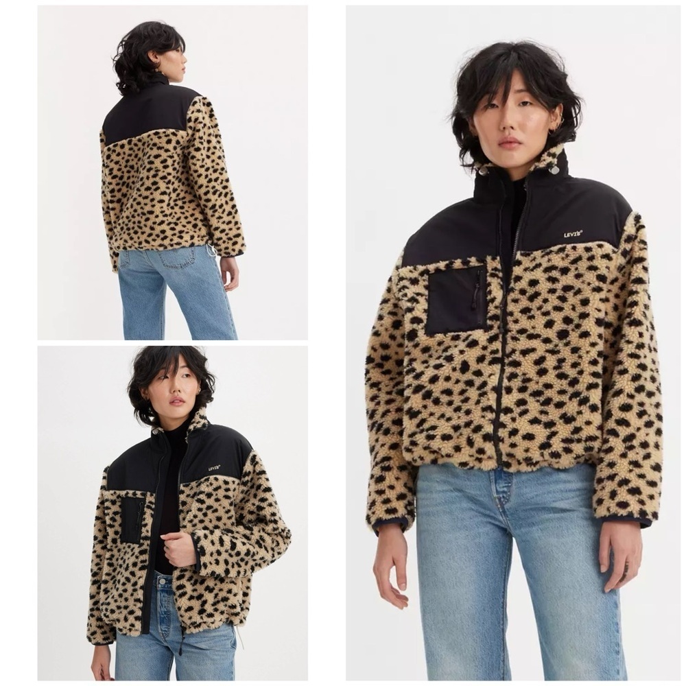 Levi’s Bigfoot Sherpa Leopard Animla Print Teddy Full Zip Jacket XS